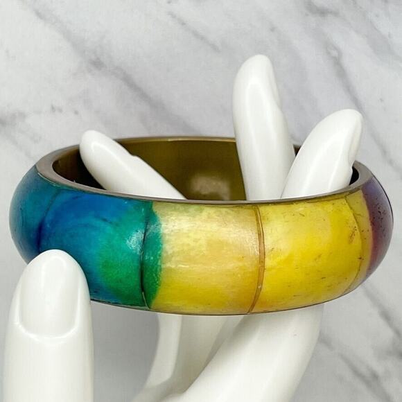 Vintage Chunky Rainbow Inlay Bangle Bracelet ✨ - Picture 6 of 6